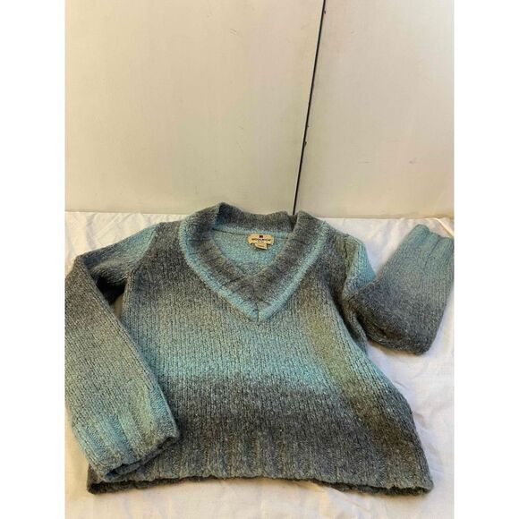 Woolrich Wool blend Cropped Ls sweater Womens Small S Aqua & Gray color block - Picture 4 of 7